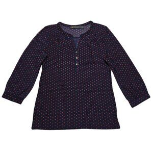 Outback Red‎ Top Womens Medium Navy Polka Dot Sheer Henley Lightweight Blouse